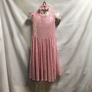Mebius Full Sequin Pink Dress w/ Matching Bow – Girls Size 10Y